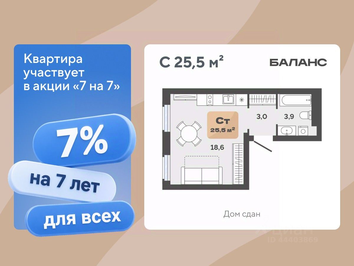 Планировка: Формат уточняется 25.5 м² в ЖК Баланс, Воровского