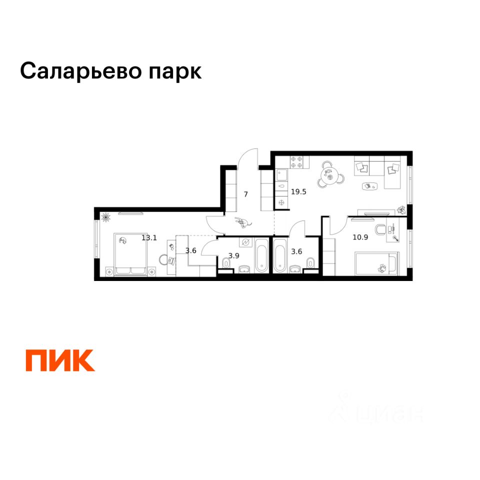 2-комн. квартира в ЖК Саларьево парк