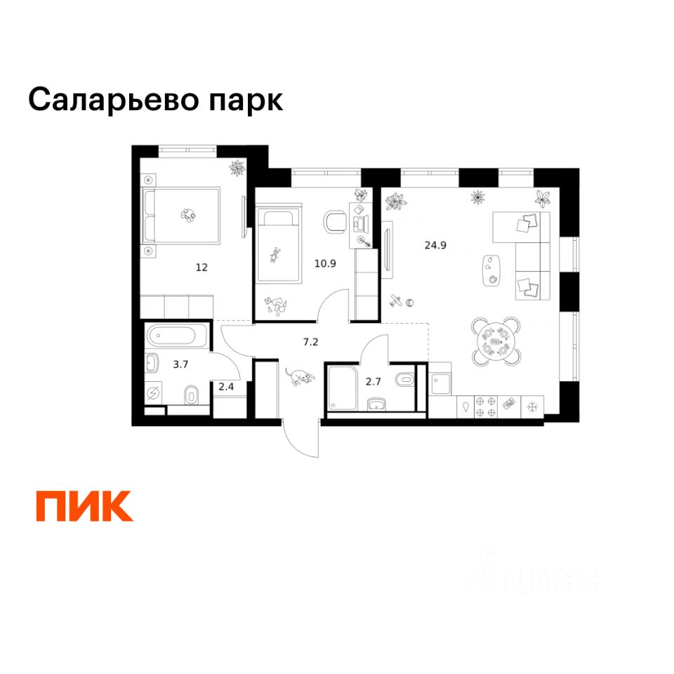 2-комн. квартира в ЖК Саларьево парк