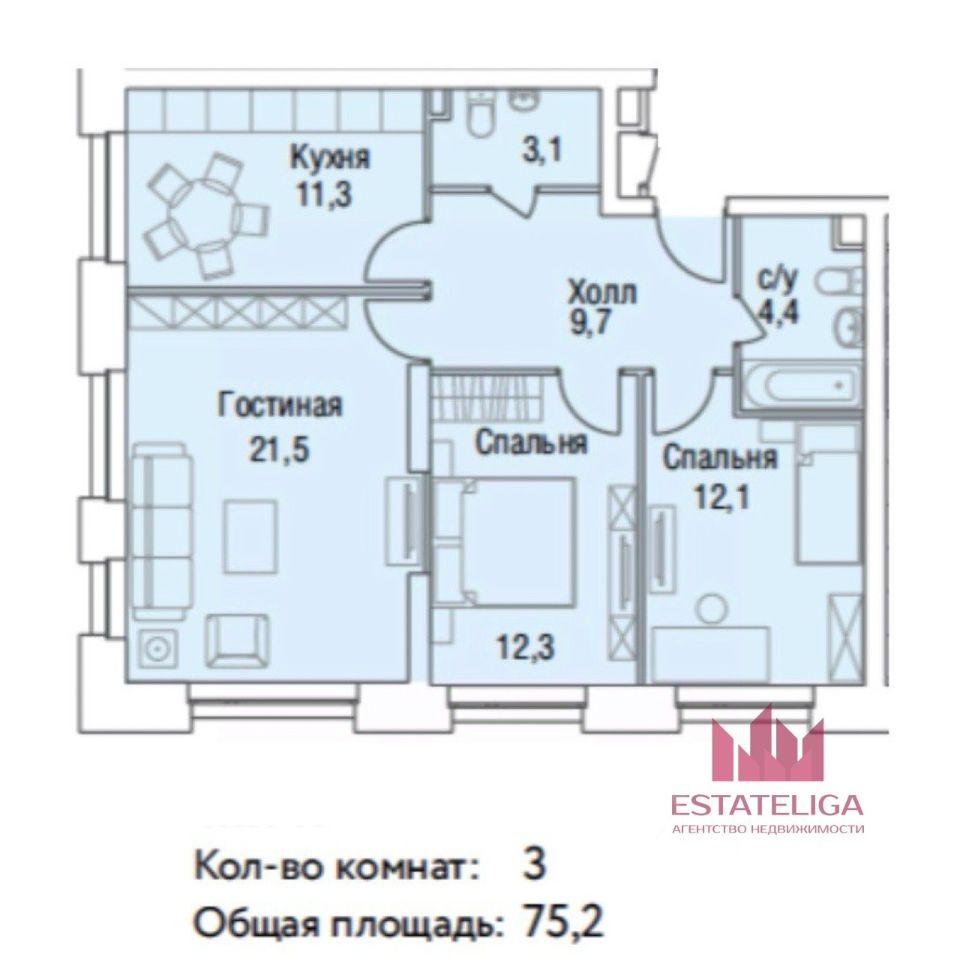 3-комн. кв., р-н Хорошево-Мневники, Москва