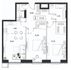 3-комн.кв., 74 м², этаж 21