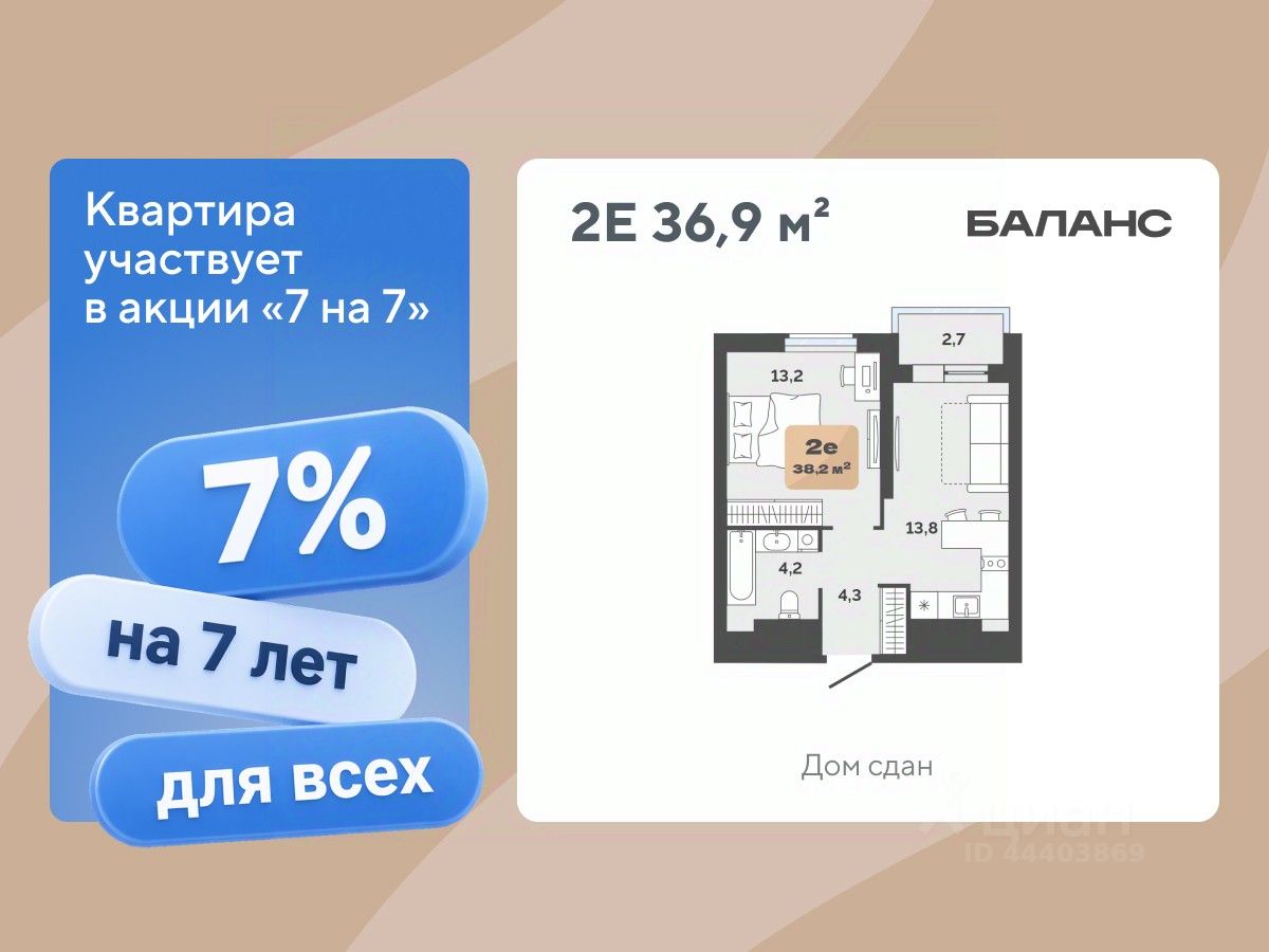 Планировка: Формат уточняется 36.9 м² в ЖК Баланс, Воровского