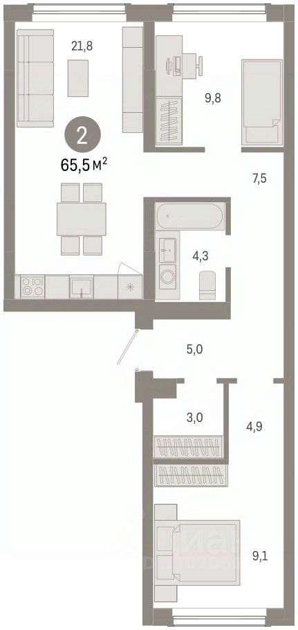 3-комн. квартира, 65.5 м² — фото 2