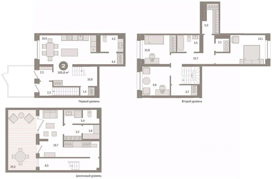 3-комн. квартира, 165.4 м² 2