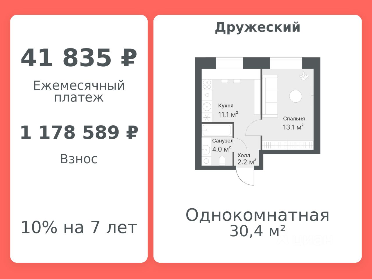 Планировка: Формат уточняется 30.4 м² в ЖК Дружеский, Плеханово