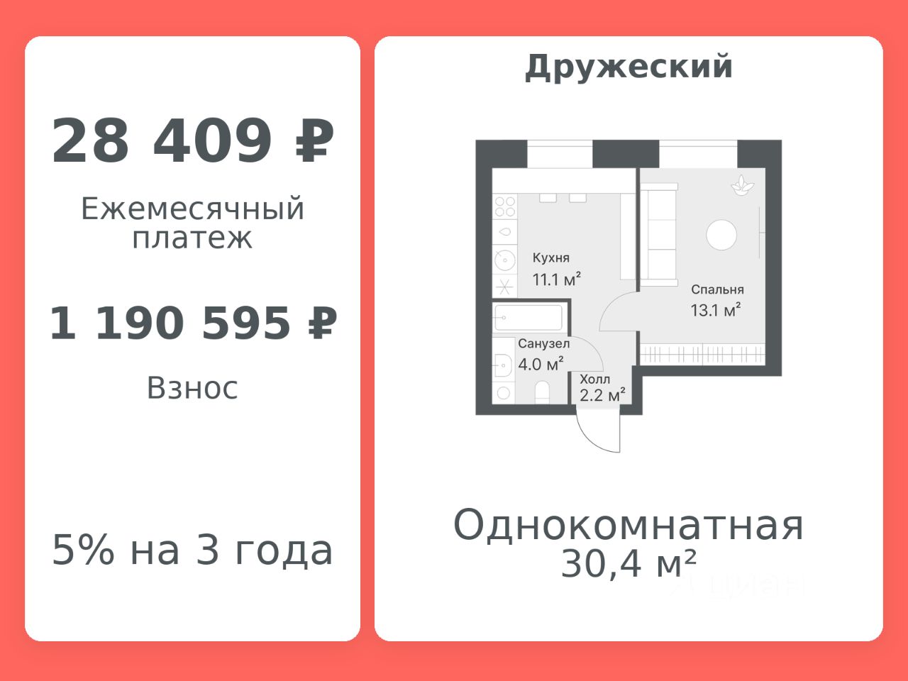 Планировка: Формат уточняется 30.4 м² в ЖК Дружеский, Плеханово