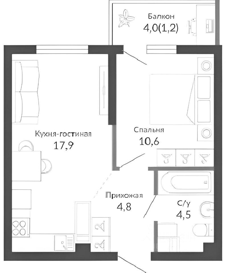 Планировка этой квартиры по данным Циан