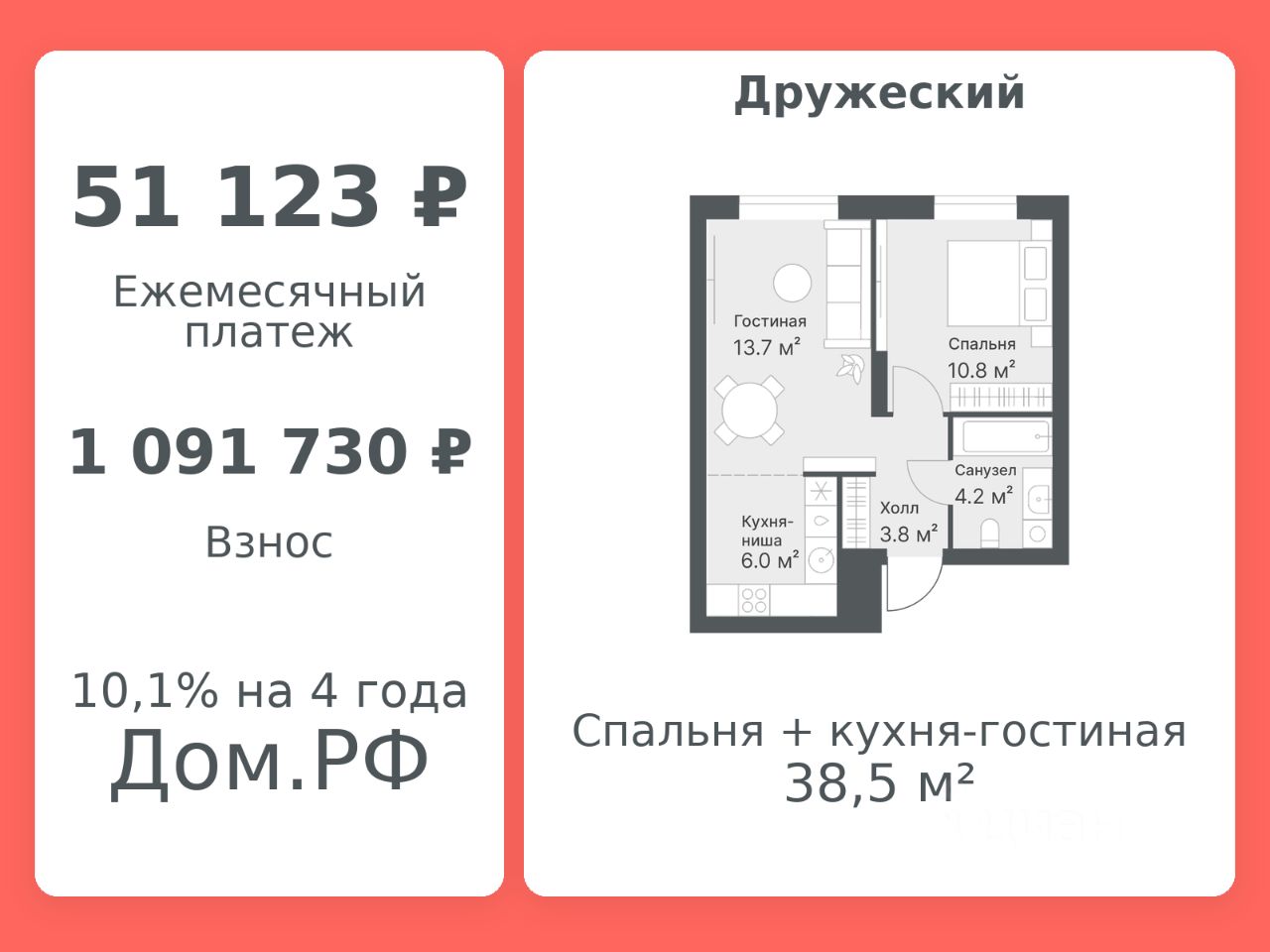 Планировка: Формат уточняется 38.5 м² в ЖК Дружеский, Плеханово