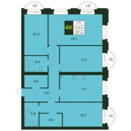 4-комн.кв., 131 м², этаж 7