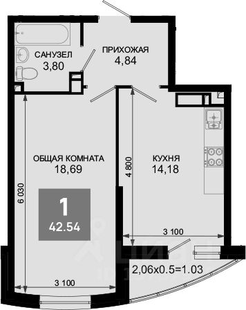 1-комн. кв., Прикубанский, Краснодар
