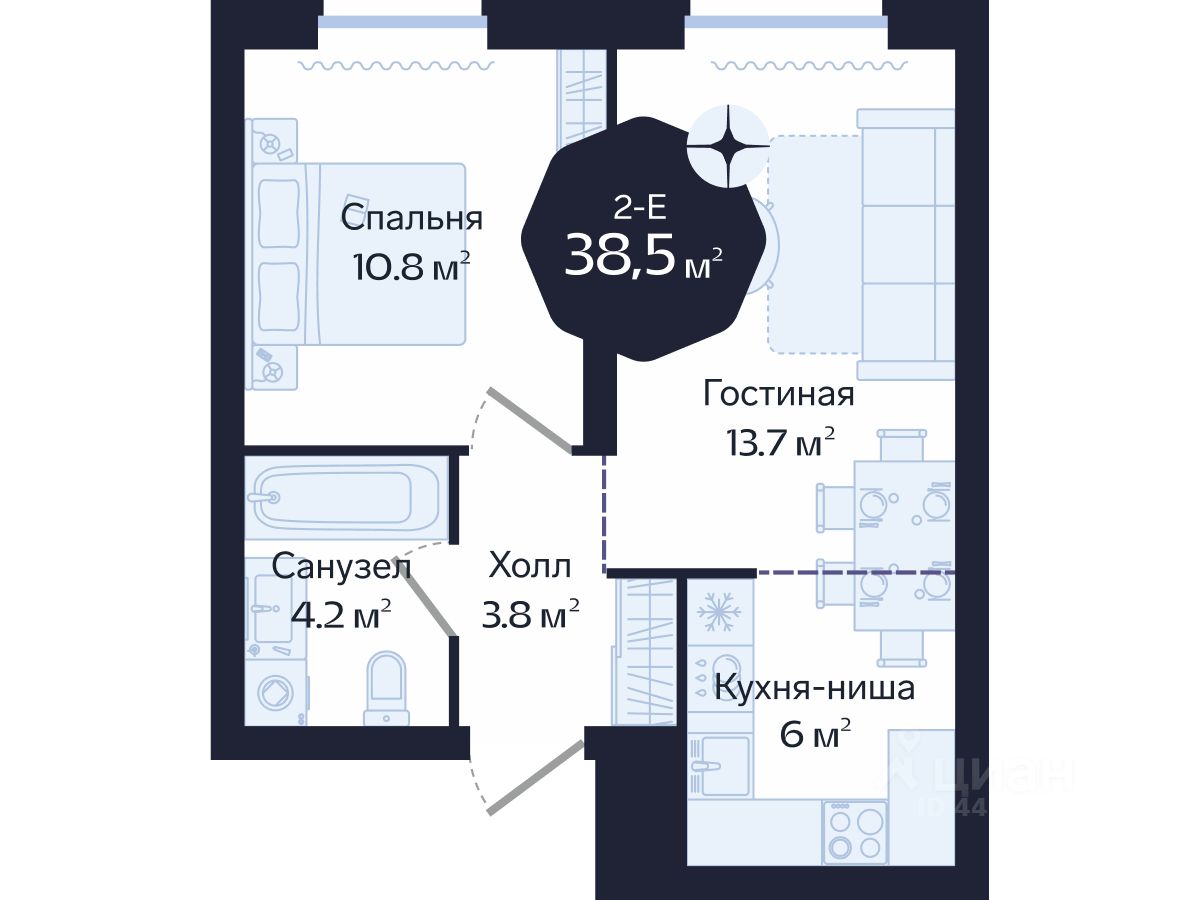 Планировка: Формат уточняется 38.5 м² в ЖК Да.Квартал Централь, Центр: Дом печати