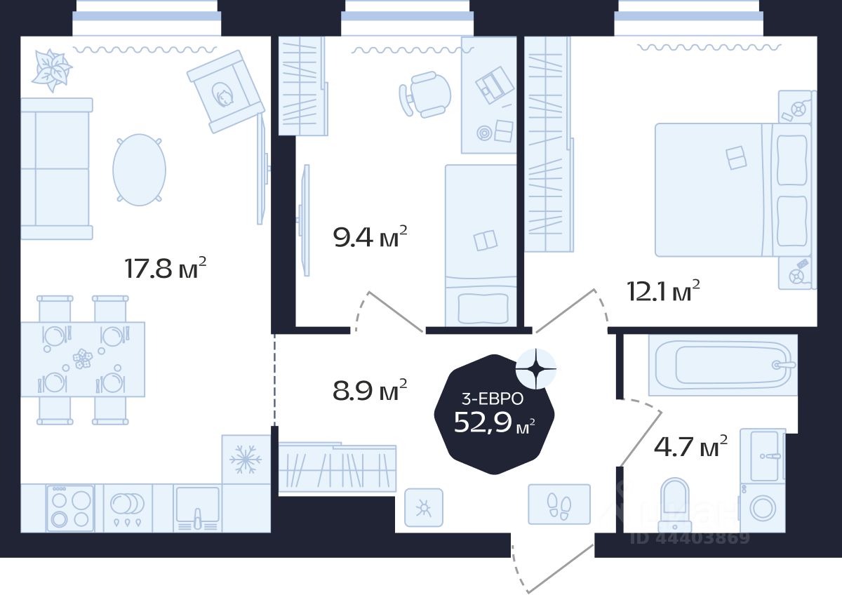 Планировка: Формат уточняется 52.9 м² в ЖК Да.Квартал Централь, Центр: Дом печати