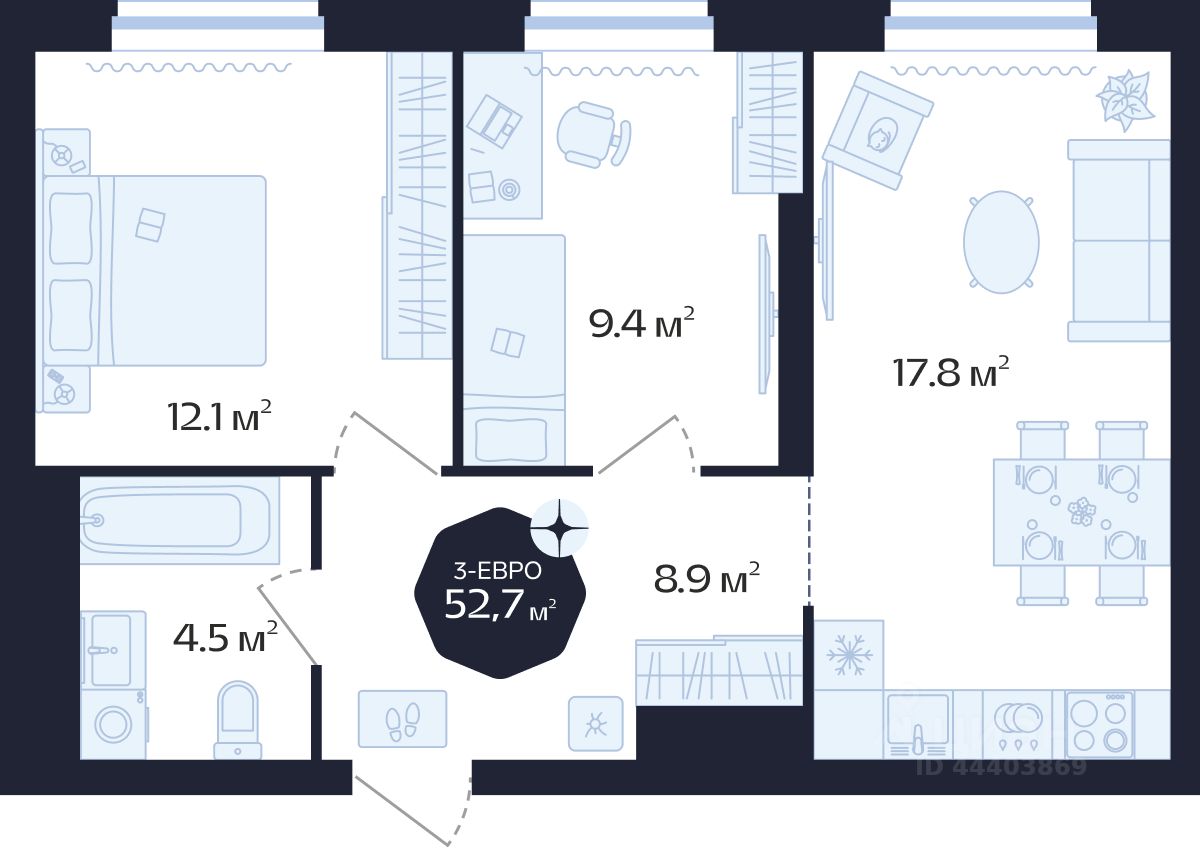 Планировка: Формат уточняется 52.7 м² в ЖК Да.Квартал Централь, Центр: Дом печати