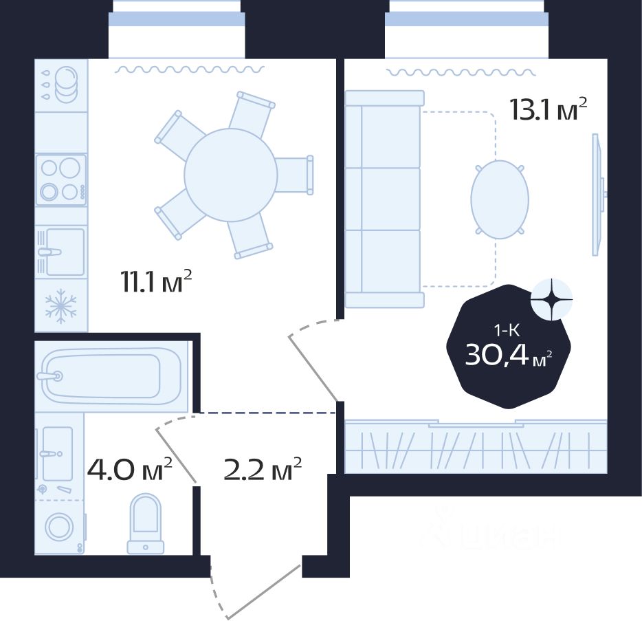 Планировка: Формат уточняется 30.4 м² в ЖК Да.Квартал Централь, Центр: Дом печати