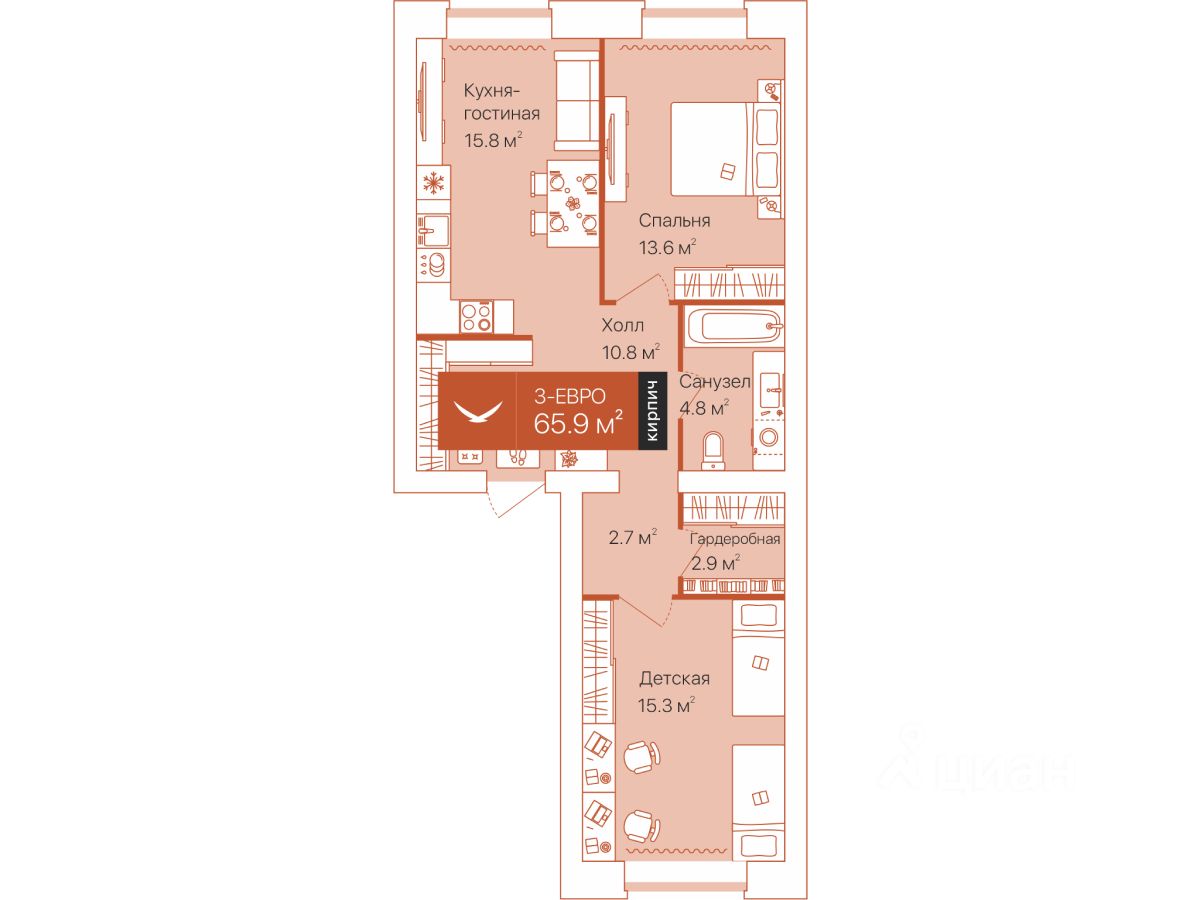 Планировка: Формат уточняется 65.9 м² в ЖК Дом на Большой Спасской, Воровского