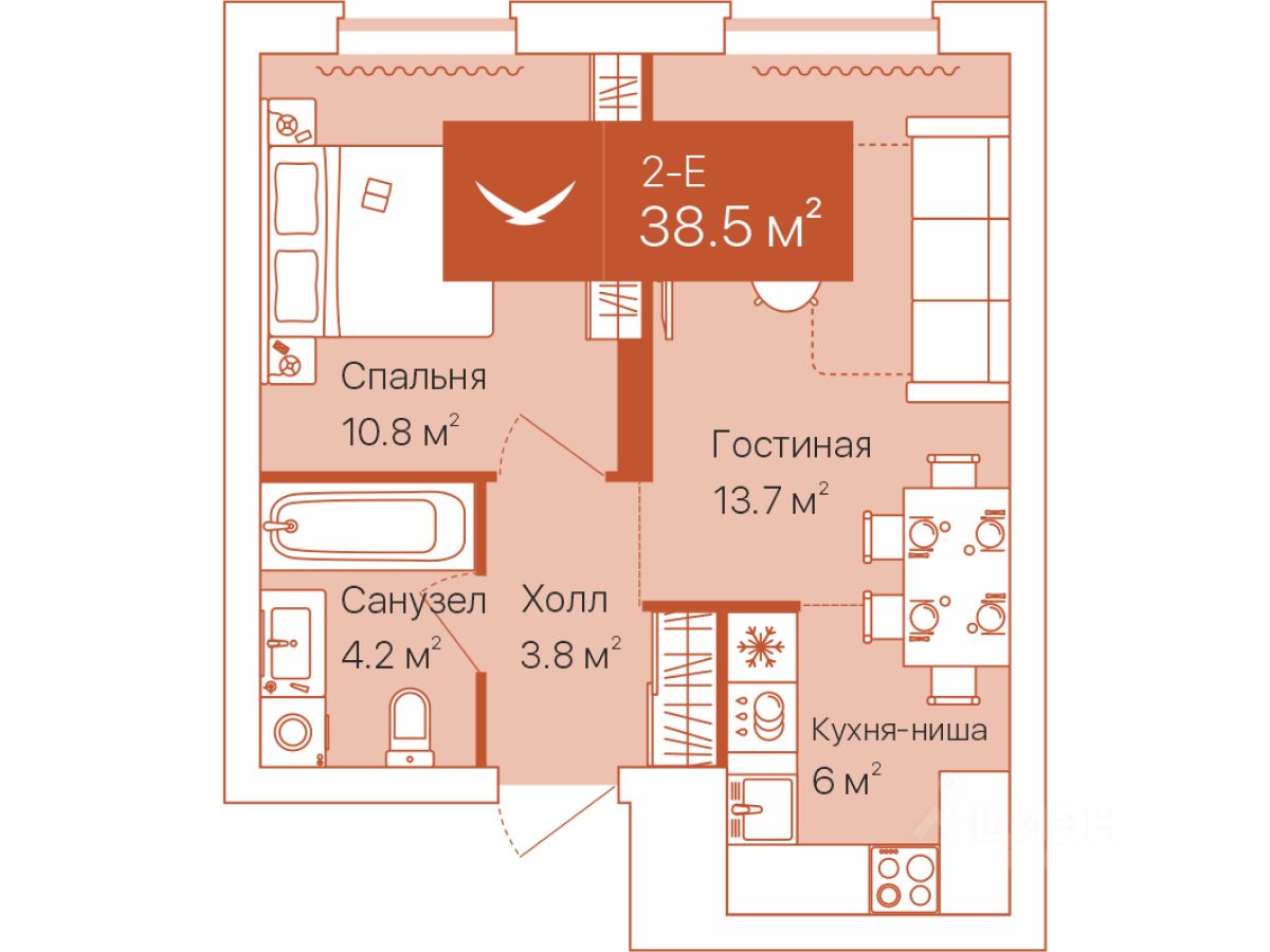 Планировка: Формат уточняется 38.5 м² в ЖК Дом на Большой Спасской, Воровского