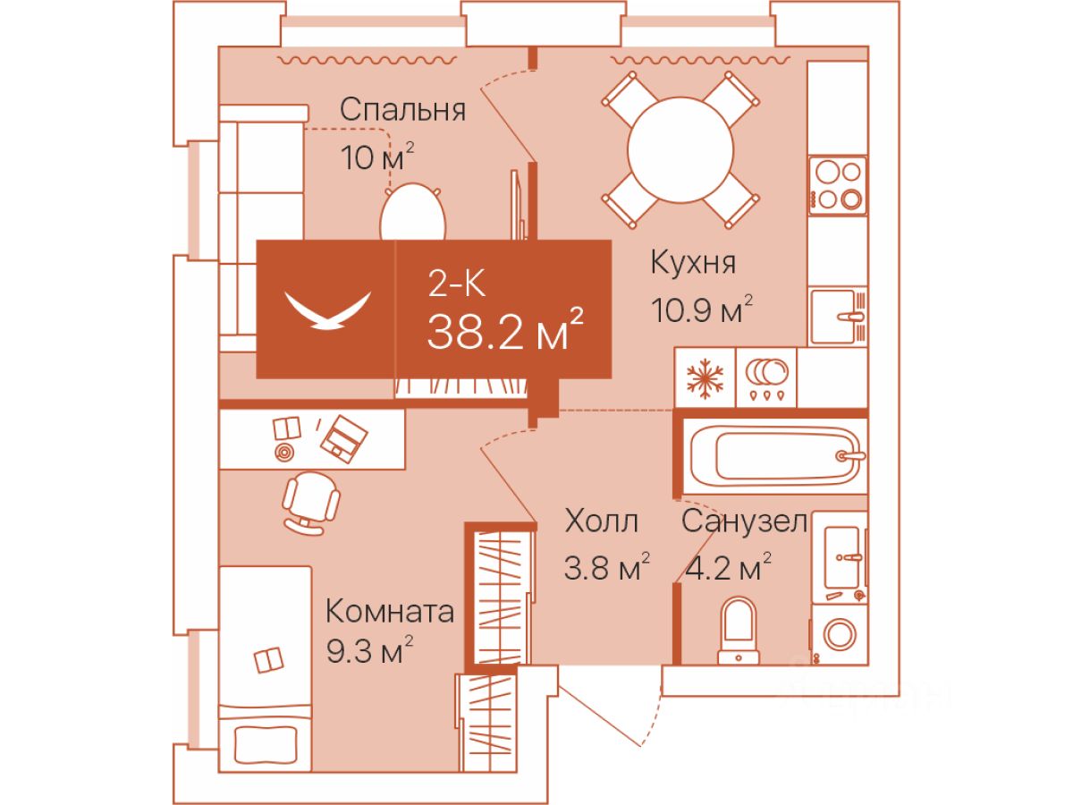 Планировка: Формат уточняется 38.2 м² в ЖК Дом на Большой Спасской, Воровского
