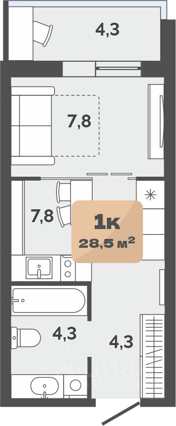 Планировка: Формат уточняется 26.4 м² в ЖК Баланс, Воровского