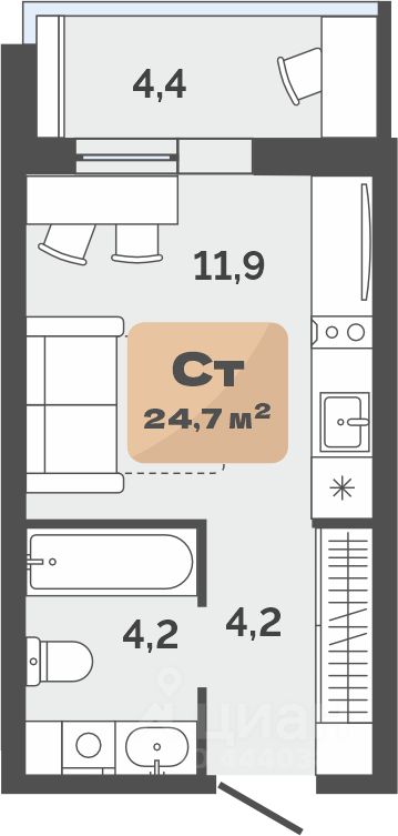 Планировка: Формат уточняется 22.5 м² в ЖК Баланс, Воровского