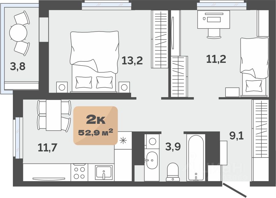 Планировка: Формат уточняется 51 м² в ЖК Баланс, Воровского