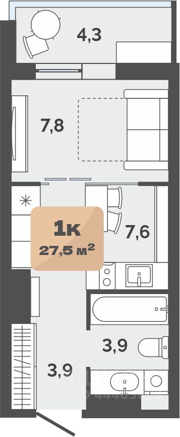Планировка: Формат уточняется 25.4 м² в ЖК Баланс, Воровского