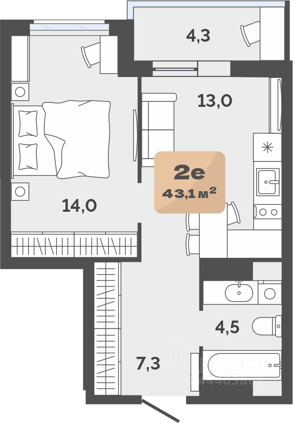 Планировка: Формат уточняется 41 м² в ЖК Баланс, Воровского