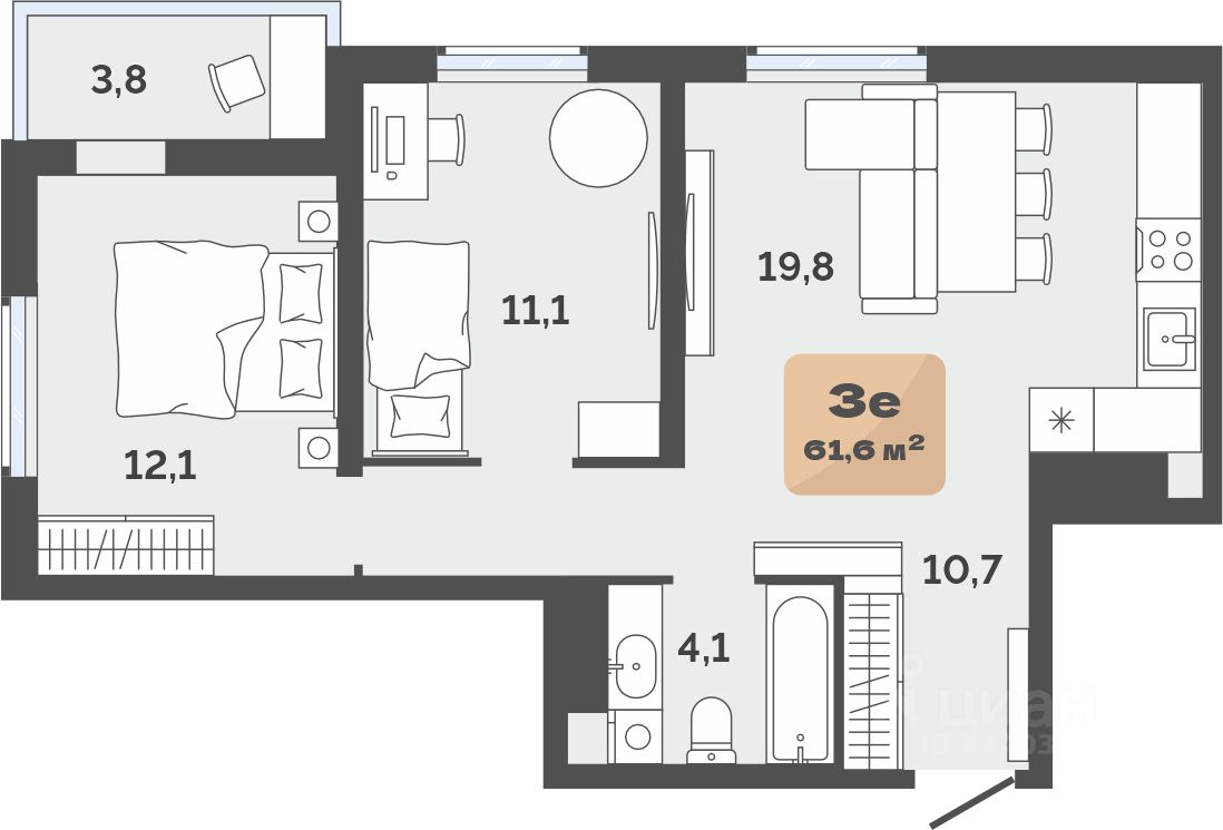 Планировка: Формат уточняется 59.7 м² в ЖК Баланс, Воровского