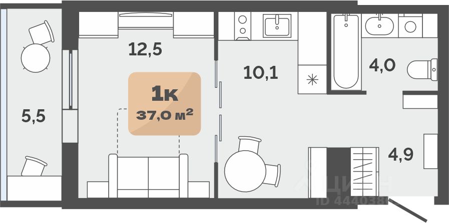 Планировка: Формат уточняется 34.2 м² в ЖК Баланс, Воровского