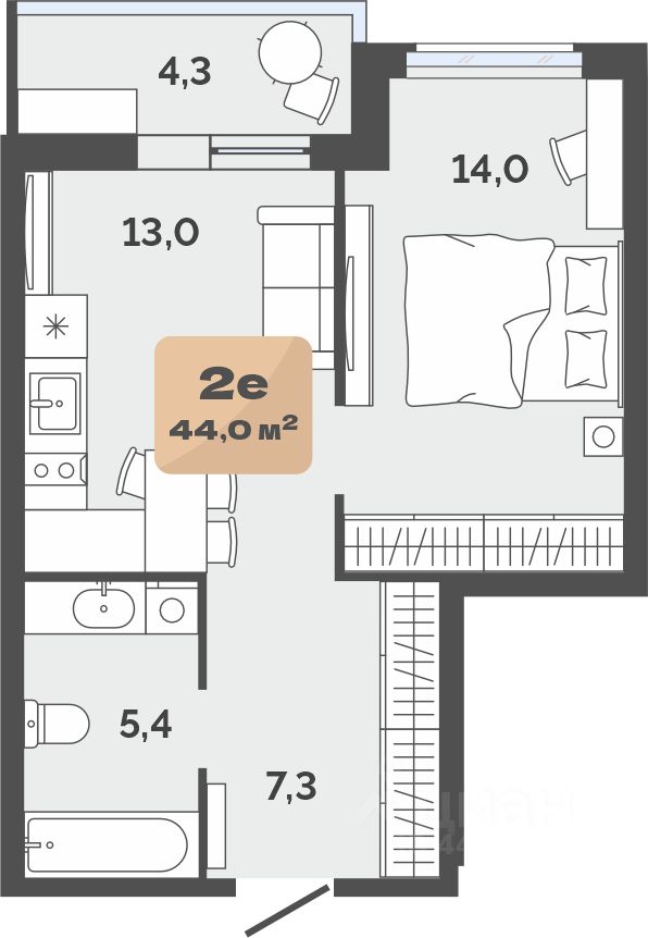 Планировка: Формат уточняется 41.9 м² в ЖК Баланс, Воровского