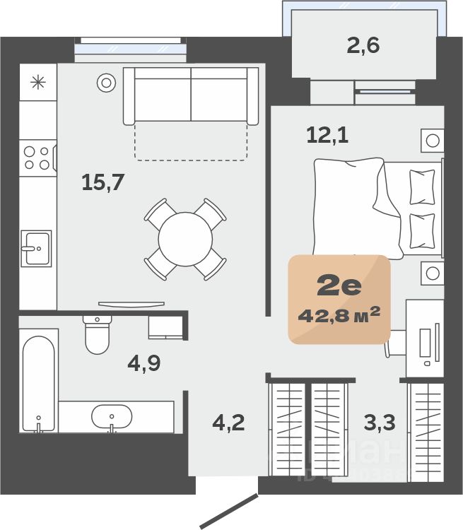 Планировка: Формат уточняется 40.2 м² в ЖК Баланс, Воровского