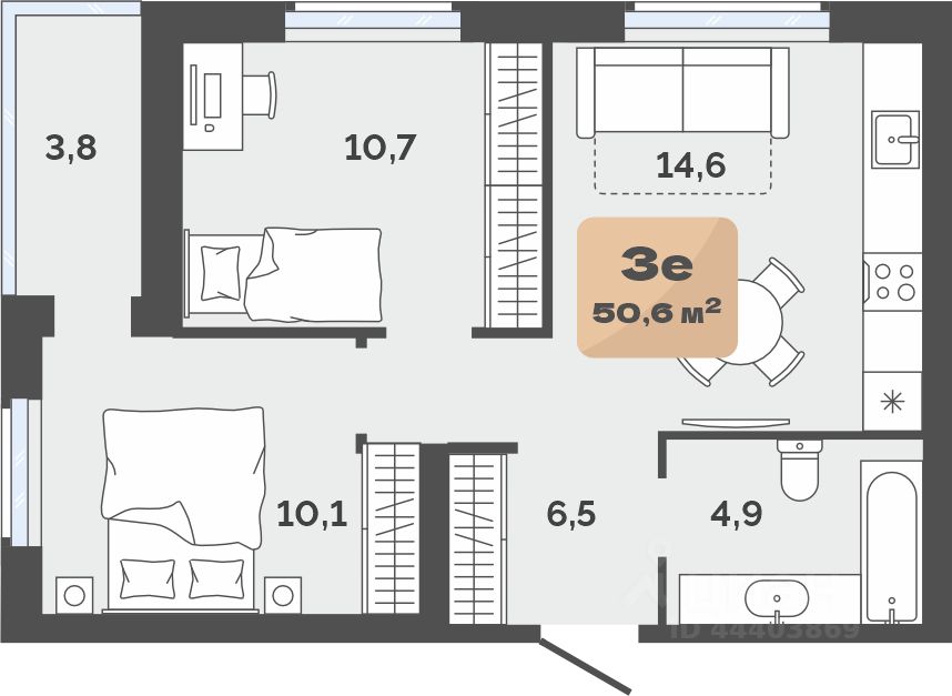 Планировка: Формат уточняется 46.8 м² в ЖК Баланс, Воровского