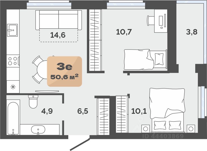 Планировка: Формат уточняется 46.8 м² в ЖК Баланс, Воровского