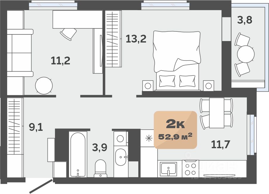 Планировка: Формат уточняется 51 м² в ЖК Баланс, Воровского