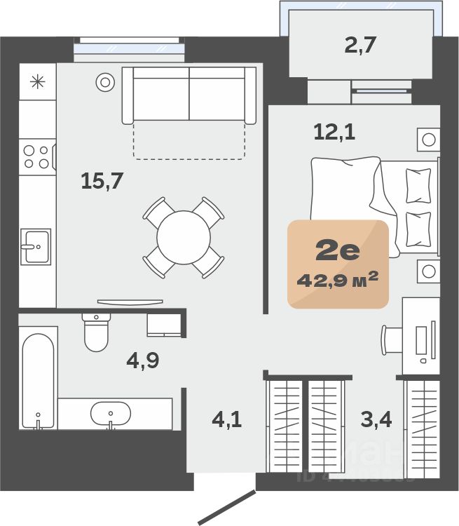 Планировка: Формат уточняется 41.5 м² в ЖК Баланс, Воровского