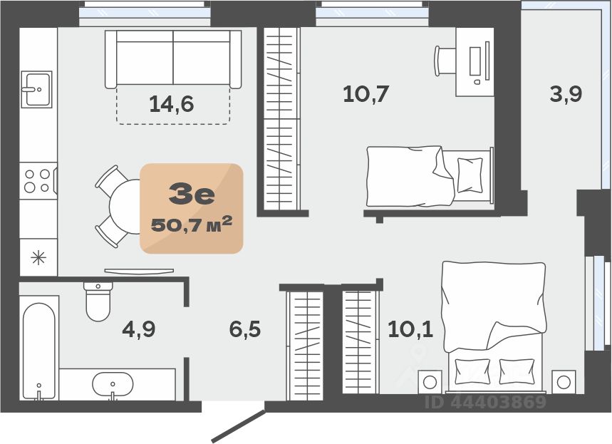 Планировка: Формат уточняется 48.8 м² в ЖК Баланс, Воровского