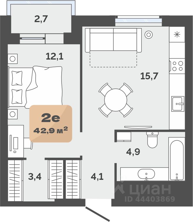 Планировка: Формат уточняется 41.5 м² в ЖК Баланс, Воровского