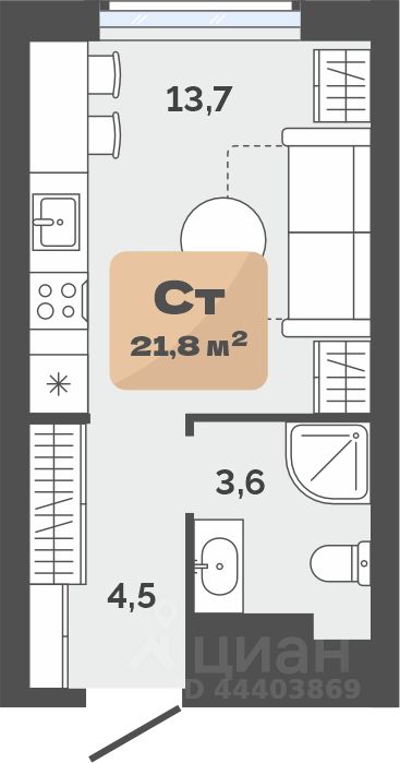 Планировка: Формат уточняется 21.8 м² в ЖК Баланс, Воровского
