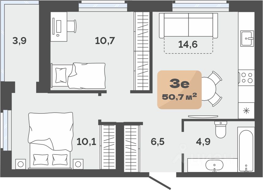 Планировка: Формат уточняется 48.8 м² в ЖК Баланс, Воровского