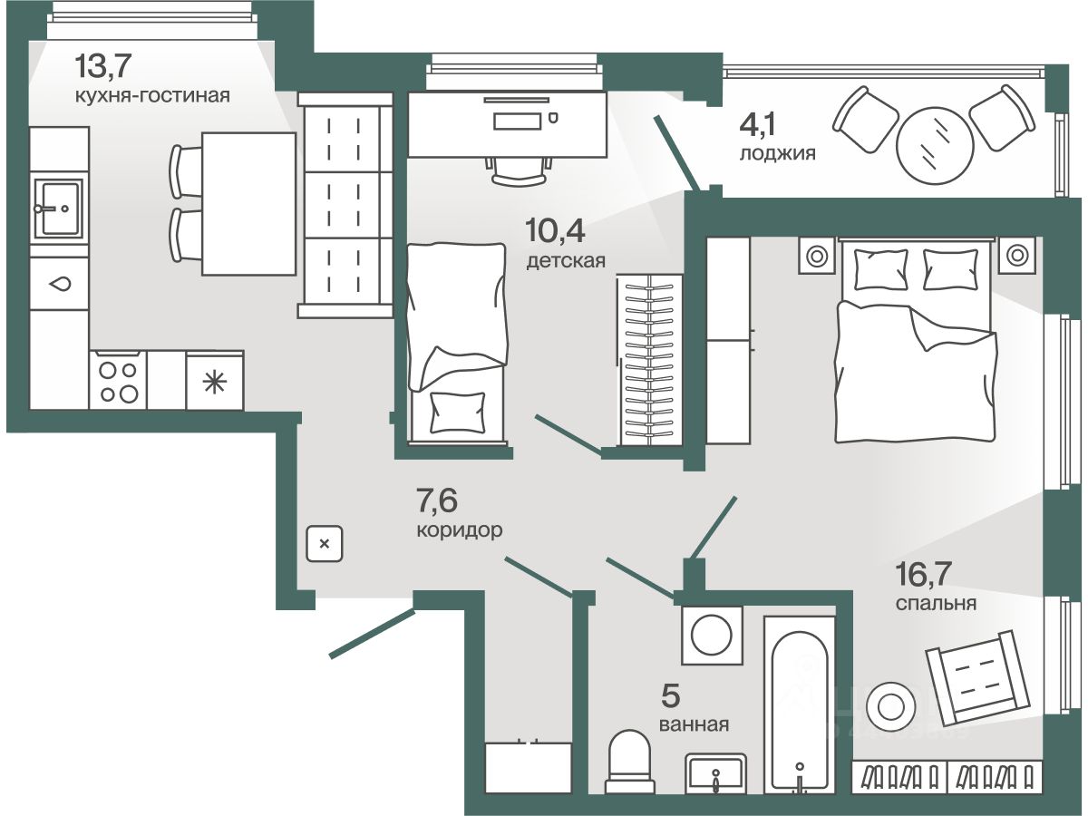 Планировка: Формат уточняется 55.2 м² в ЖК Эклипт, Рощино