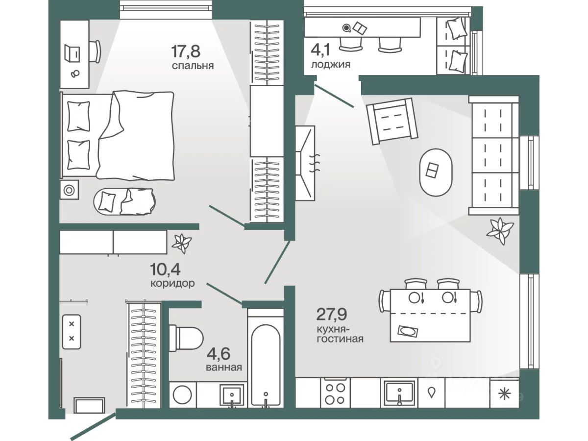 Планировка: Формат уточняется 62.8 м² в ЖК Эклипт, Рощино