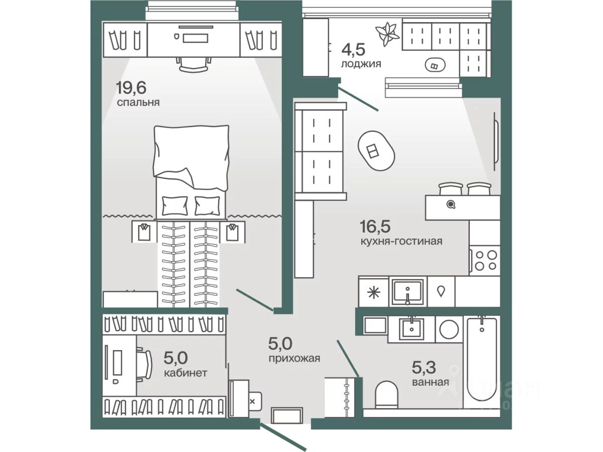 Планировка: Формат уточняется 53.6 м² в ЖК Эклипт, Рощино