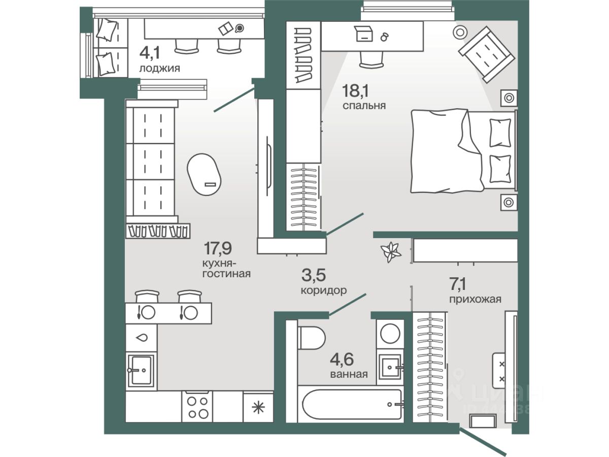 Планировка: Формат уточняется 53.3 м² в ЖК Эклипт, Рощино