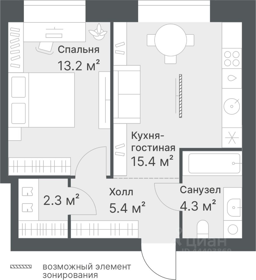 Планировка: Формат уточняется 40.6 м² в ЖК Дружеский, Плеханово