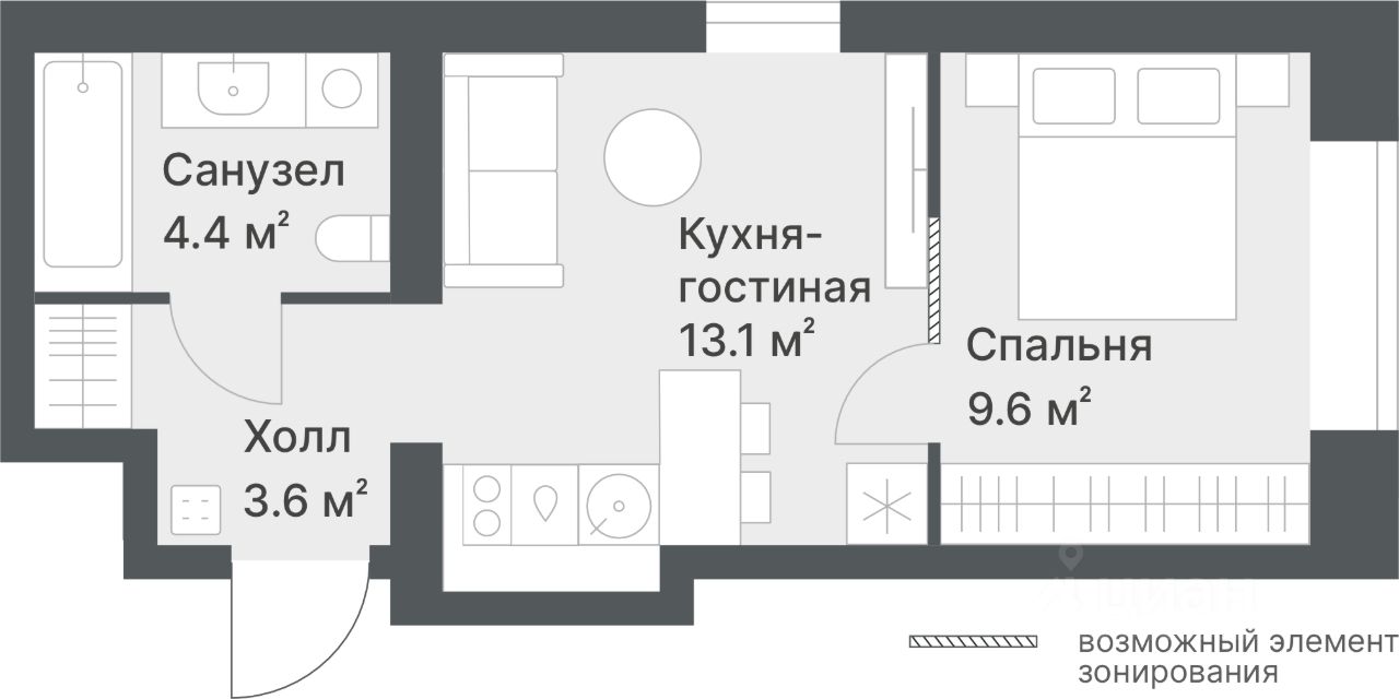 Планировка: Формат уточняется 30.7 м² в ЖК Дружеский, Плеханово