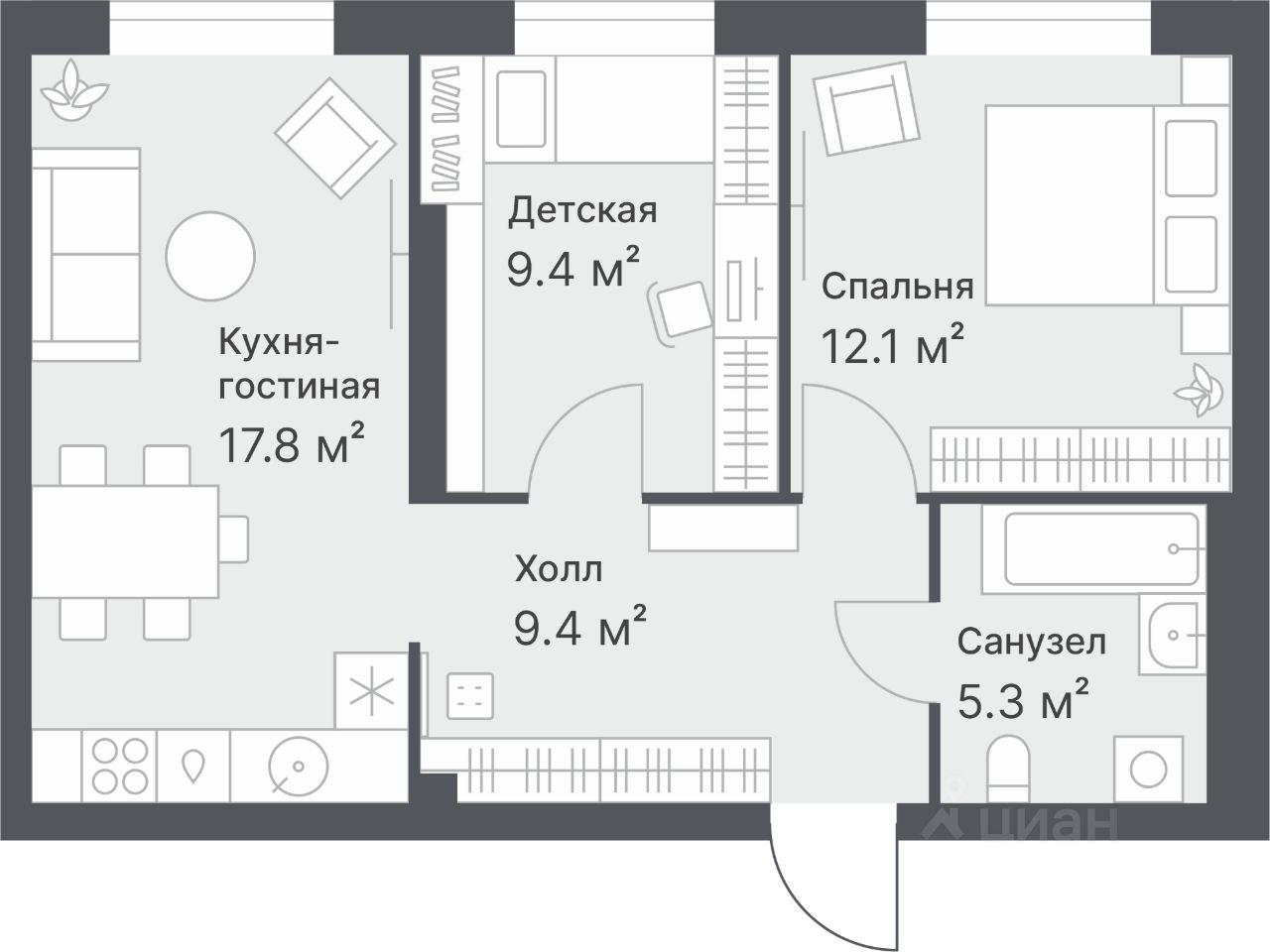 Планировка: Формат уточняется 54 м² в ЖК Дружеский, Плеханово