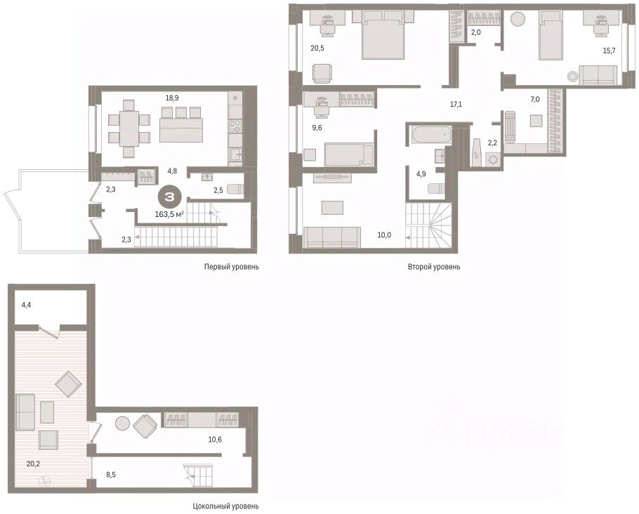 3-комн. квартира, 164 м² — фото 2