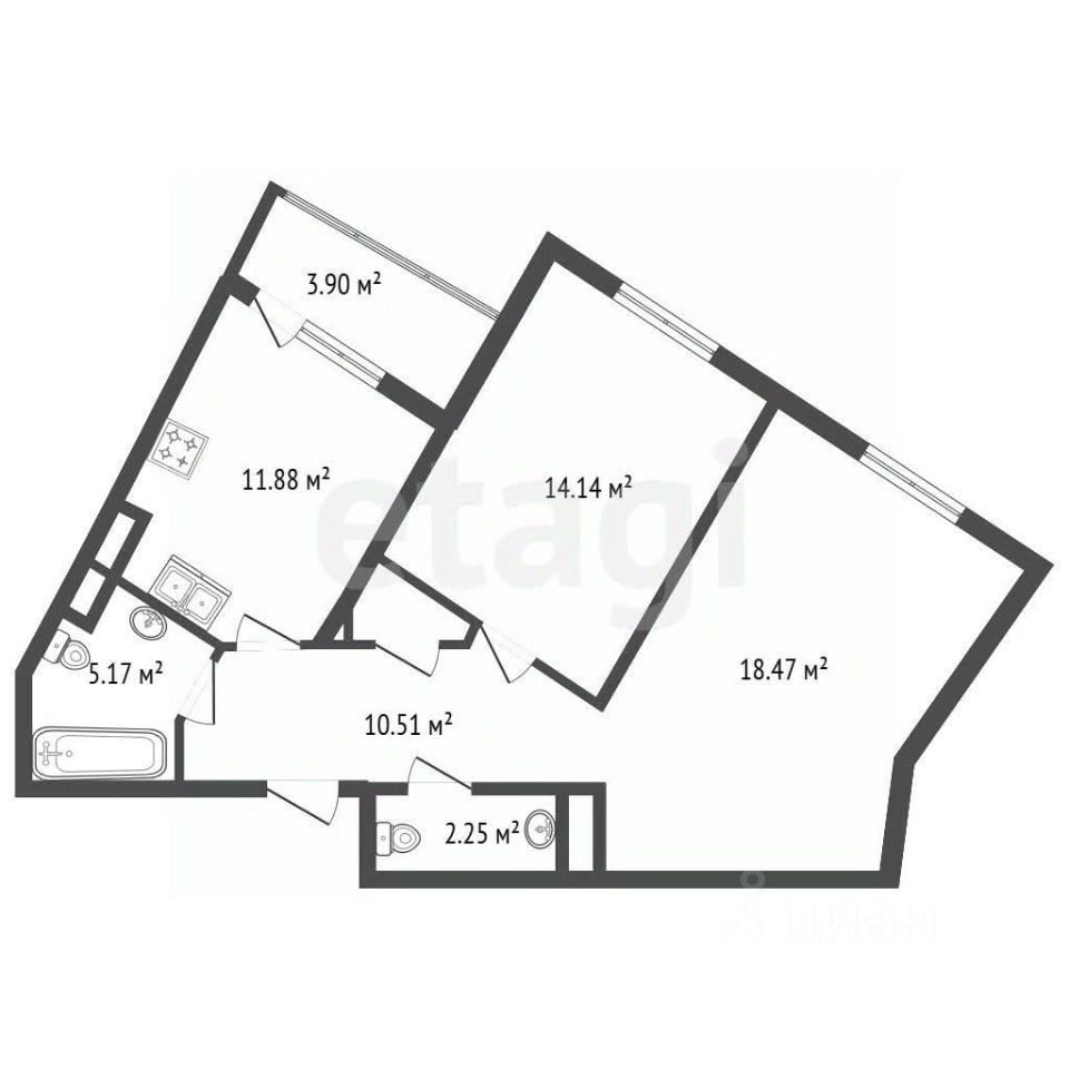 2-комн. кв., р-н Приморский, Санкт-Петербург