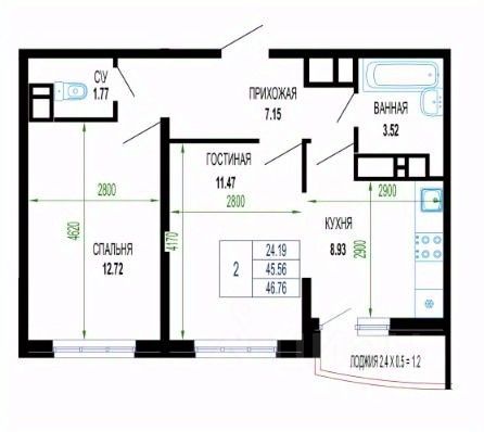 2-комн. кв., Прикубанский, Краснодар