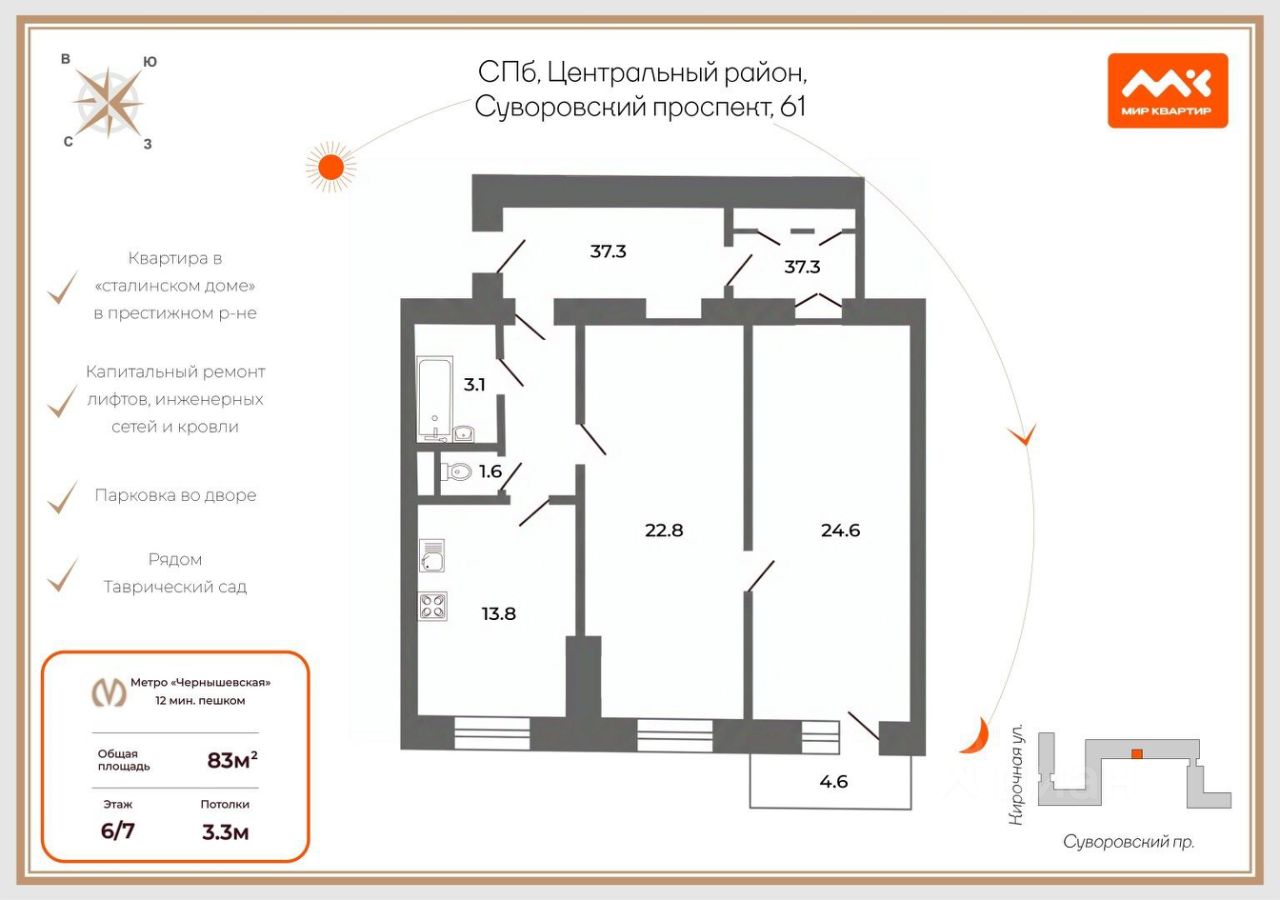 2-комн. кв., р-н Центральный, Санкт-Петербург