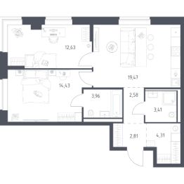 2-комн.кв., 64 м², этаж 2